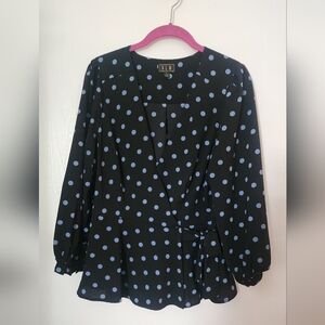 Wrap style puffy sleeve blouse with tie side waist